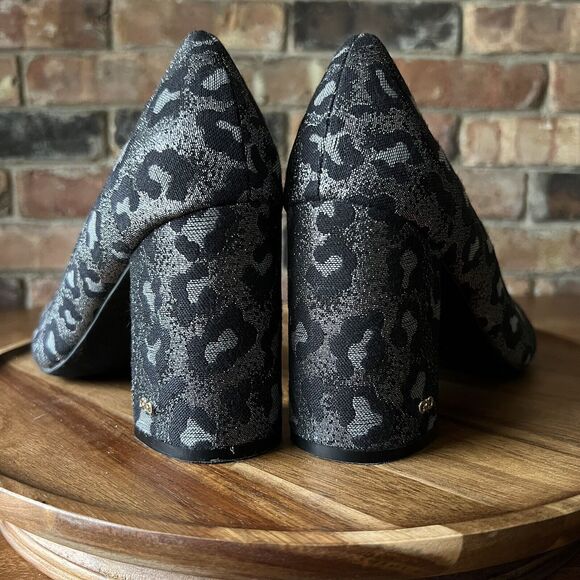 Cole Haan Alanna Brocade Pumps II Black Silver Leopard Block Heels Womens 9 B - Picture 16 of 16